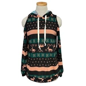 Miss U Sweater Christmas Womens Small Black Green NWT Winter Cold Shoulder Knit